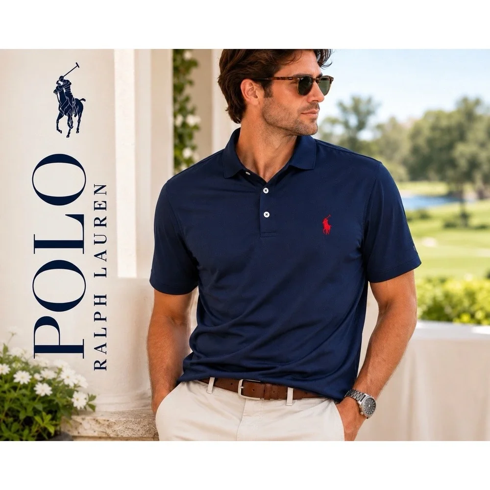 Polo Ralph Lauren Performance Polo Mens L Blue Golf Preppy Athletic Classic